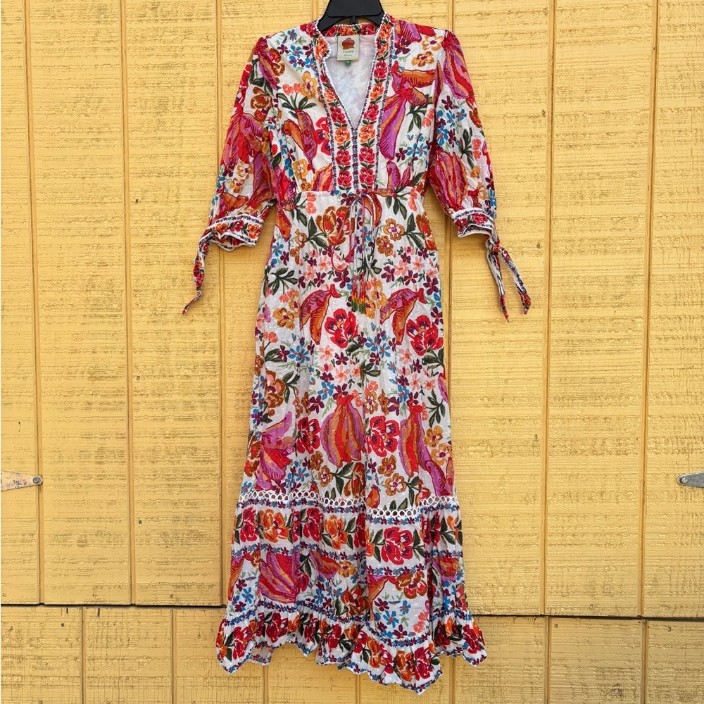 FARM Rio Pink Floral V-Neck Maxi Dress with Tie Sleeves - Picture 2 of 16
